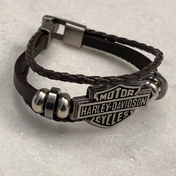 7” Harley Davidson Unisex Leather Bracelet - Picture 6 of 7